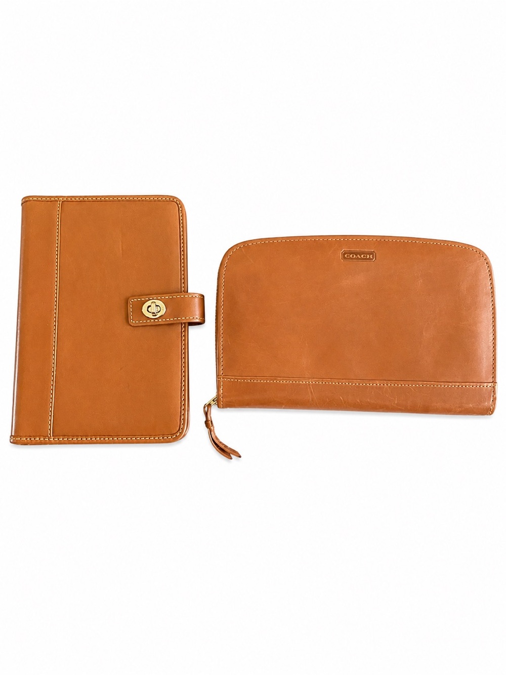 Vintage Coach Leather Photo Album & Zip Wallet Set Cognac Brown